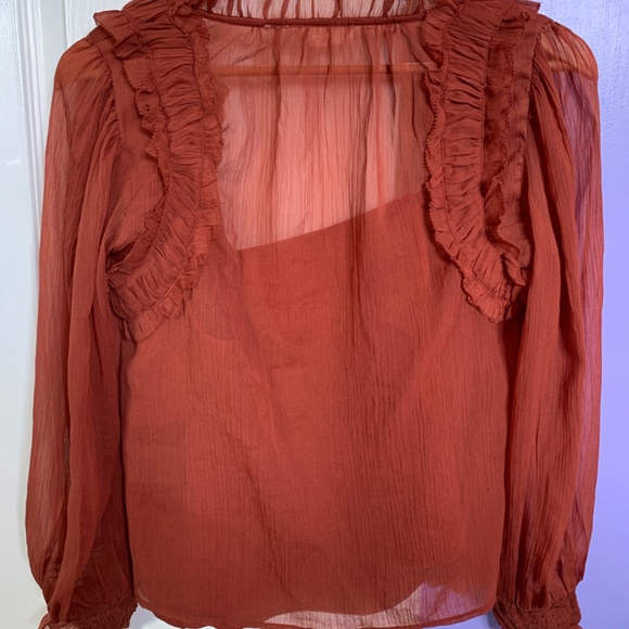 Forever That Girl Medium Copper Ruffled Blouse Romantic Bohemian Sheer Boho S - Picture 16 of 16